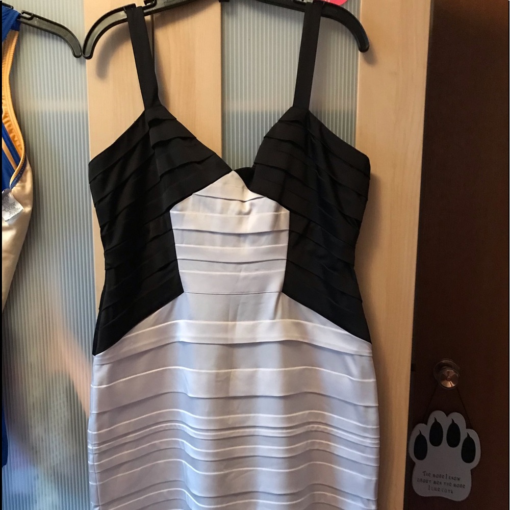 BCBG Max Azria Stunning Satin Black and Creme Dress- Never Worn